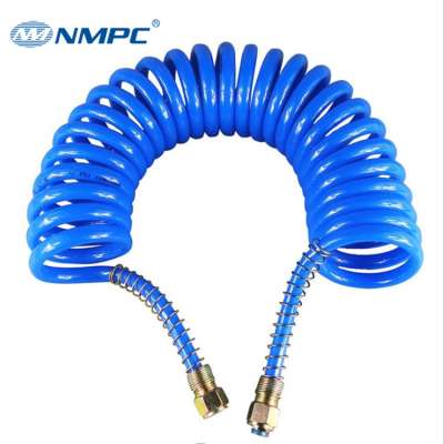 Low Price Flexible  PU Sprial Tube Blue Color Pneumatic Air Spring Hose with Metal Connectors